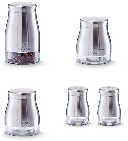 Vorratsdosen Zucker Kaffee Salz Pfeffer Streuer Tee Dose Behälter Edelstahl Glas (Komplettes Set)