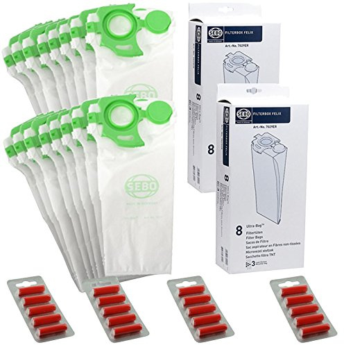 Sebo Felix Dart Genuine Vacuum Cleaner Bags (Pack of 16 + 20 Fresheners)