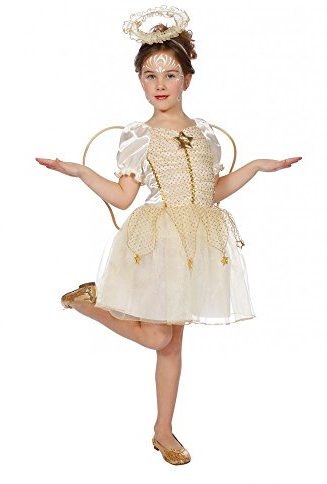 shoperama Kinderkostüm Weihnachtsengel Creme/Gold inklusive Flügeln und Heiligenschein Mädchen Engel, Kindergröße:104