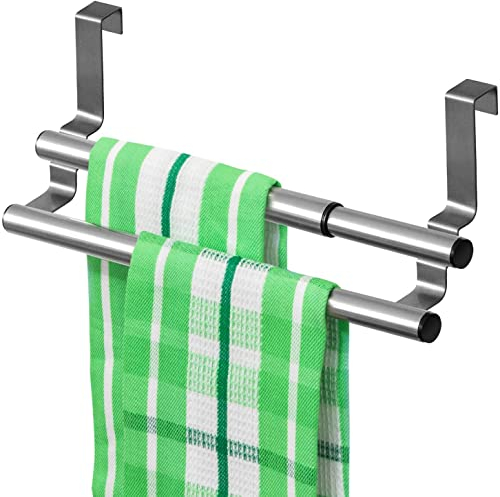 Tatkraft Double Portasciugamani Estensibile da Appendere sopra la Porta, Realizzato in Acciaio Inox 25-40 X 14 X 12 cm