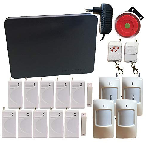 HuilingyiTech Home Security System,Smart House Office Wireless GSM SMS Security Burglar Alarm Systems with Door and Window Sensor Motion Detector Wired Siren 2 Remote Control (hgsm-4p10d)