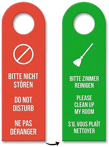 Bitte nicht stören oder Bitte Zimmer reinigen Sprachen-Türhänger in rot-grün