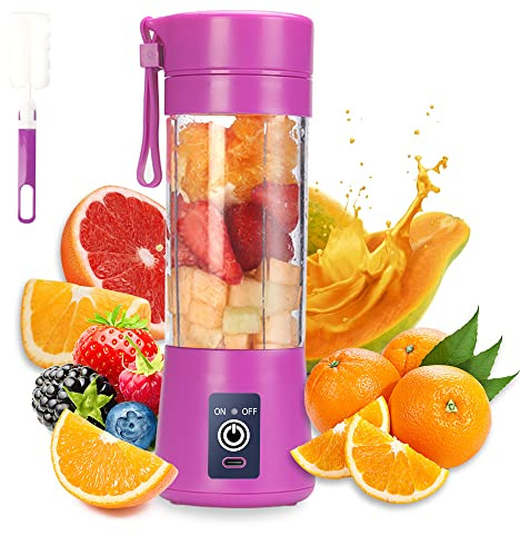 Blender Portable,Mini Blender Smoothie pour shakes et smoothies | Mini Mixeur 380ml avec 6 Lames en 3D,USB Presse Agrume Electrique Presse Jus Pour la Maison, l'extérieur(Violet)