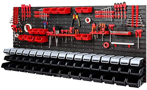 Werkzeugwand – 1728 x 780 mm - Lagersystem SET Lochwand mit Werkzeughaltern und Stapelboxen mit Deckel - Wandregal Werkstattregal Schüttenregal Sichtlagerkästen
