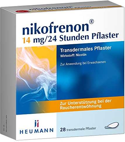 nikofrenon 14 mg/24 Stunden Pflaster - Nikotin-Pflaster zur Unterstützung der Raucherentwöhnung, mindert Entzugserscheinungen bei Nikotin-Abhängigkeit, transdermale Pflaster, 24h Wirkung, 28 St