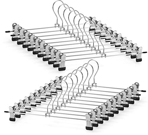 GUANJUNE - Juego de 20 perchas de falda con clips antideslizantes ajustables para pantalones, ahorro de espacio de metal para abrigo, ropa, vaqueros, 30 cm de largo (20 unidades)