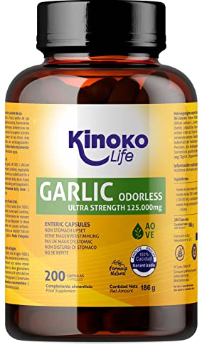 Knoblauch Extrakt 125.000 mg 500:1-200 Kapseln mit Olivenöl und 2.500 µg Allicin, Geruchlos, Glutenfrei, Gentechnikfrei