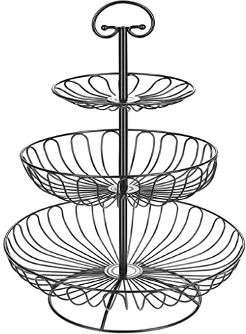 JGATW Panier à Fruit 3 Tier Fruit Basket Bowl Support for comptoir, Fruits légumes Fil Panier Porte-Organisateur, Porte-Fruits Amovible en métal avec poignée Ustensiles de Cuisine (Color : Black)