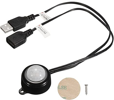 sourcing map Mini PIR Bewegungssensor Schalter DC 5-24V 2A Infrarot Aktivierter LED Controller mit USB Kopplungskabel für LED Streifen Schwarz