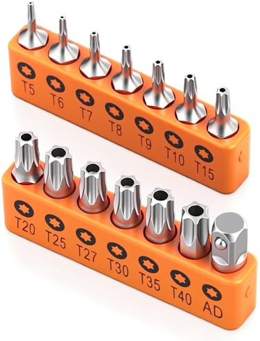 14-Piece Tamper Resistant Star Bit Set, T5 T6 T7 T8 T9 T10 T15 T20 T25 T27 T30 T35 T40 Security Torx, 1/4 Hex Shank, Quick Release, for Automotive, Electronics, Appliances