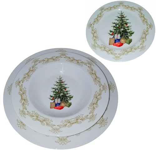 Servizio di Piatti tavola bonechina di Natale per 6 Persone 18pz Decorazioni casa Decoro Albero di Natale