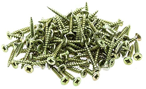 Yellow Small Steel Countersunk Wood Screws - Chipboard Screws Pack of 100 (2.5mm x 20mm)