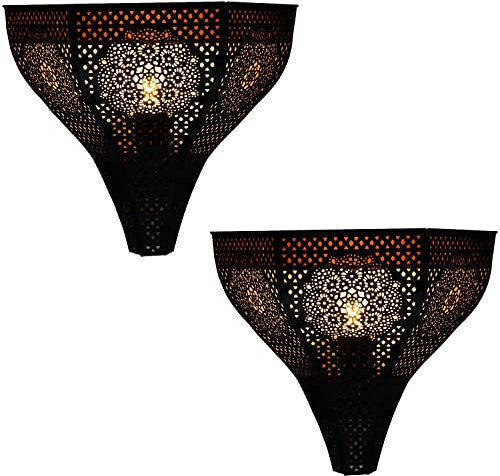 Marrakech - Set di 2 lampade orientali da parete in metallo, 27 cm, colore: Nero