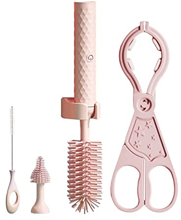 VALINK Baby Flaschenbürste, Elektrische Silikon Flaschenreiniger Pinsel Set, Wiederaufladbare Silikonbürsten Set mit austauschbarem Bürstenkopf zum Reinigen von Flaschen und Bechern, Rosa