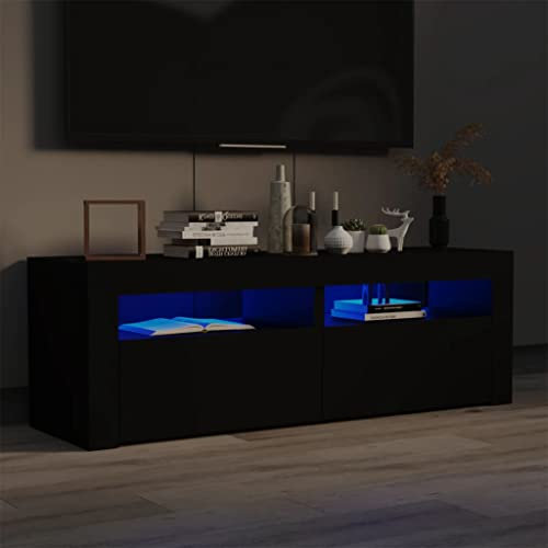 Canditree Meuble TV Moderne avec LED Banc TV avec étagères de Rangement Support de Télé pour Salon 120 cm (Noir)