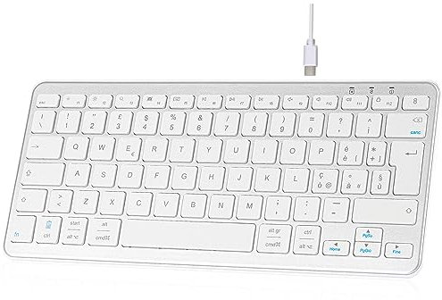 Qulose Tastiera Wireless Ricaricabile, Mini Tastiera PC Bluetooth Senza Fili con Connessione Stabile Type-C, Silenzioso e Ultra Sottile, Layout Italiano QWERTY, per iOS, Android, Windows-Argento