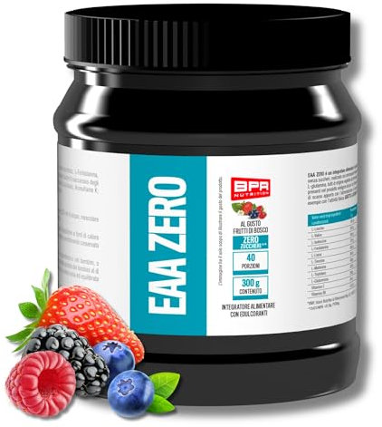 BPR Nutrition - EAA Zero - Amminoacidi essenziali in polvere con aggiunta di L-Glutammina, da fermentazione vegetale, gusto Frutti di Bosco 300 g