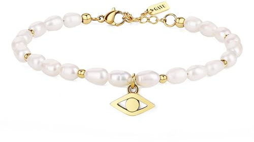 GAVU Pulsera Perlas Mujer, Pulsera Mujer de perlas Naturales de Agua Dulce con Mano de Fátima
