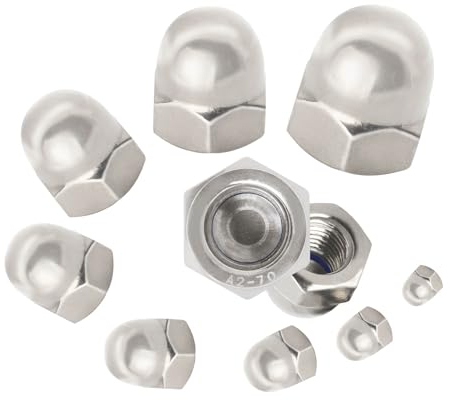 Hutmuttern M4 20 Stück Sechskanthutmuttern hohe Form Kappenmuttern aus nicht rostendem Edelstahl A2 V2A Muttern Schutzkappen für Gewindestangen, Gewindebolzen und Schrauben DIN 986