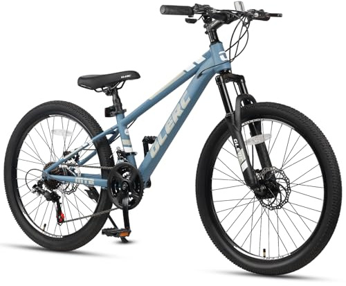 Glerc Bicicleta De Montana Skyline Kids para Niños/Niñas, 24 Pulgadas, para Niños De 9, 10, 11, 12, 13, 14, 15 Años, Jóvenes, 21 Velocidades, con Suspensión Delantera Y Frenos De Disco, Color Azul