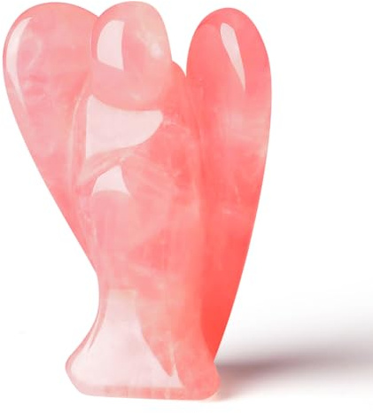 Sahoottie 2 Rose Quartz Crystal Angel Pink Guardian Angel Pocket Stone Rose Quartz Healing Crystal Gifts for Women Spiritual for Women Christmas Stocking Fillers