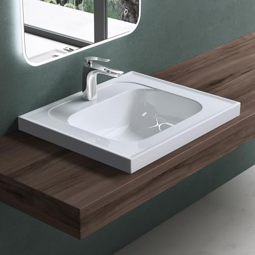 Mai & Mai Waschbecken Glänzend Weiß Einbauwaschbecken Waschtisch Mineralguss Rechteckig Waschplatz BTH: 60x50x16.5cm Colossum3601