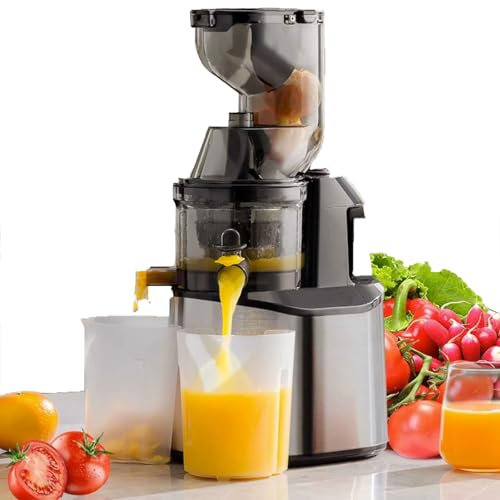 ylpddmm Whole Slow Juicer ，Extractor de Zumos y Verduras con Conducto de 80MM, 43 RPM,Zumo Fresco y Saludable, Sorbete, Helado, con Función Marcha atrás/Motor silencioso