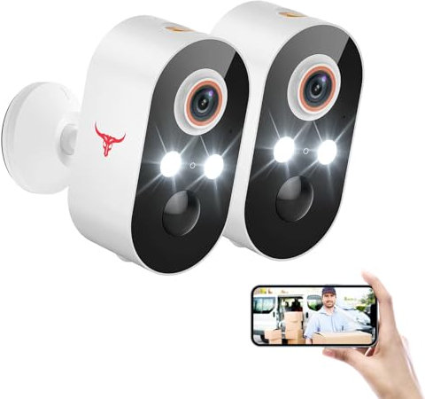 FISHBOT 1080P Wireless Security Camera, Outdoor/Indoor Home Cam with 2-Way Talk, Smart AI Human Detection, Battery Power, 2.4G WiFi Surveillance, Color Night Vision, Cloud Storage (2-pack)