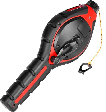 HAUTMEC Pro Chalk Line, 30m/100ft Chalk Line Reel with 6:1 Gear Ratio, Rubber Long Handle, Easy Top Loading, Ideal for Deck Builders, Framers, and Roofers HT0384-CL