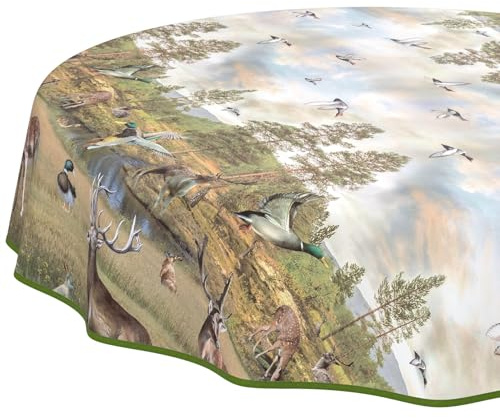 ANRO Wachstuchtischdecke Wachstischdecke Wachstuch Tischdecke abwaschbar Gartentischdecke Jagt Fotoprint Rund 140cm mit Saum (Eingefasst)