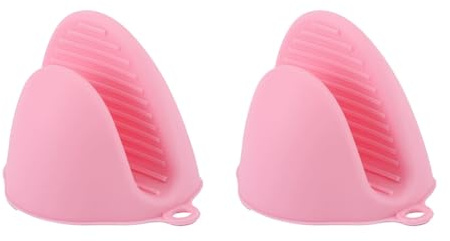 Gorger silikon ugnsvantar för luftfritös, värmebeständiga handskar med halkfria ränder, tjockare köksvantar för matkvalitet för bakning, mikrovågsugn, grillning, diskmaskinssäker (rosa)