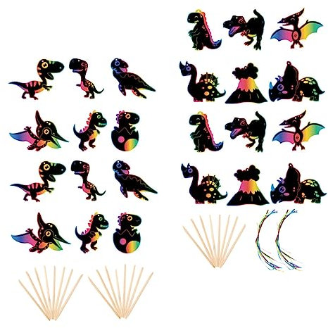 Yardwe Kratzbilder Dinosaurier Bastelset Kinder 2 Satz Papier Holz Kratzpapier Kreatives Malspielzeug Reise Freizeit