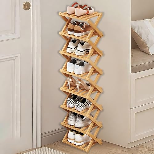 kiss me Vertikales Bambus Schuhregal 8 Ebenen faltbar tragbar montagefrei