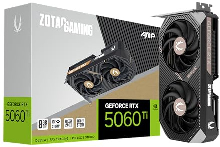ZOTAC Gaming GeForce RTX 5060 Ti 8GB AMP DLSS 4 8GB GDDR7 128 bits 28 Gbps PCIE 5.0 Tarjeta gráfica para Juegos, refrigeración IceStorm 2.0, iluminación LED Blanca, ZT-B50610F-10M