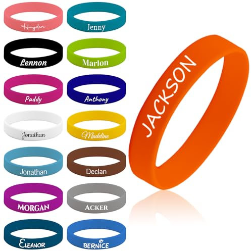 Q&K Personalisierte Silikon-Armbänder, Festival Bändchen Selbst Gestalten, Personalisierte Silikonarmbänder mit Namen für Partys, Festivals, Sport, Spendenaktionen, Hochzeiten, Partygeschenke