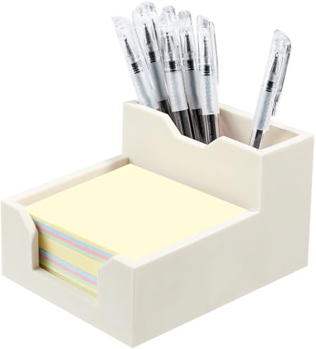 Kamehame Memo Pad Holder Silicone Sticky Notes Holder Note Block Cube Pen Organiser Desk Cube Note Box Fits 3x3 Inches Sticky Notes, White