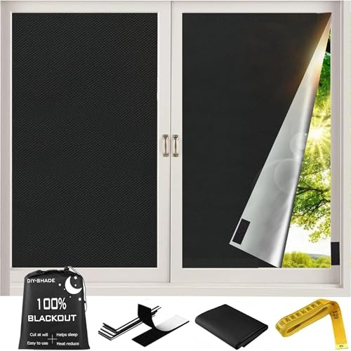 Upgraded 100% Blackout Curtain 57x118 inch Window Cover Black Out Shades Portable Travel Blocking Darkest Window Film Cloth DIY Blackout Blinds for Bedroom, RV, Baby Nursery, Dorm Room
