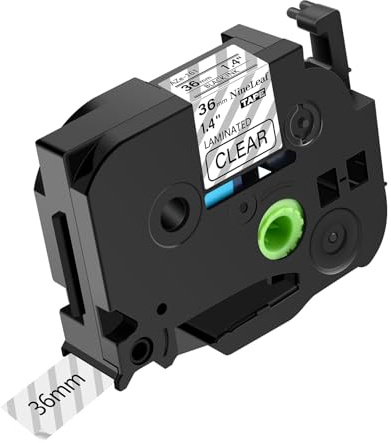 NineLeaf 1 x Ersatz für Brother P-Touch TZe-161 TZ-161 TZe161 TZ161 AZe 36mm 1.4'' Bänder Laminiertes Schwarz auf Transparent Schriftband Kassette für Ptouch PT-9200PC PT-9500PC Beschriftungsgerät