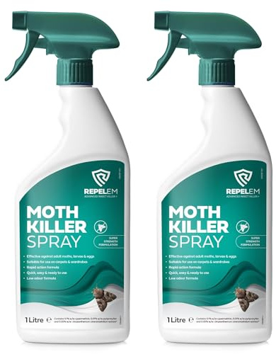 REPELEM Moth Killer Spray, Repellent for Wardrobes - Permethrin 2L | Professional Strength Permethrin Formula, For Carpets & Wardrobes, Kills Moths at All Life Stages, Long-Lasting Repellent