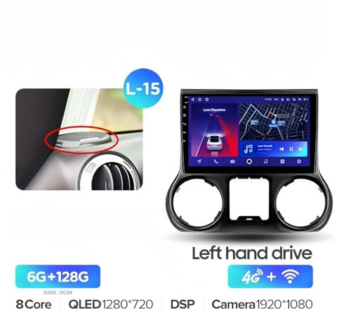 Tablette de Voiture pour Jeep pour Wrangler 3 JK 2010-2018 Autoradio Multimédia Lecteur vidéo Navigation GPS Android Non 2din 2 Din Dv(Wrangl. CC2P 128L-15)