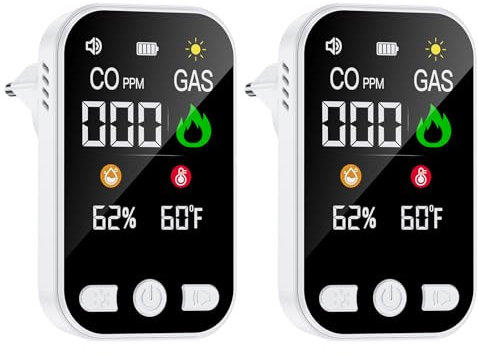 4 in 1 Plug in Détecteur Monoxyde de Carbone(2Pack),Alarme de CO Portatif