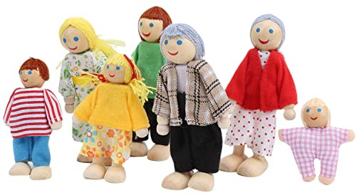 Dioche Puppenhausfamilie Familienpuppenfiguren aus Kiefernholz, Miniaturmenschen-Spielzeugset – Pädagogisches Puppenhauszubehör – Weicher Körper und Flexible Gliedmaßen – Perfekt für Im Alter von