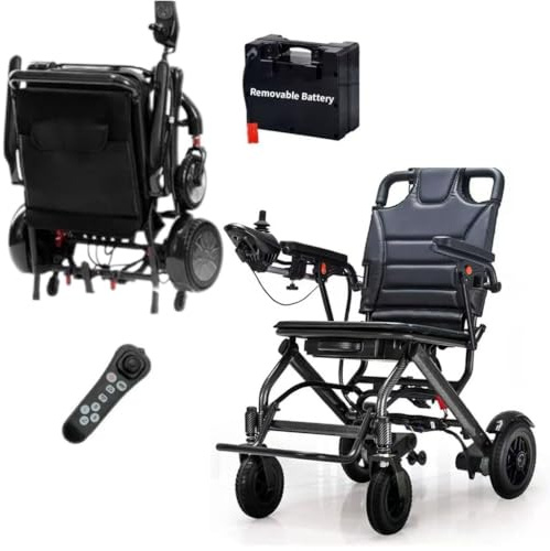 Rexhan Foldable Electric Wheelchair, 15 KG Super Lightweight Folding Power Chair, Mobility Chair, Remote Control 12 ah Removable Lithium Battery, 6 KMPH Speed, 2 X 180W Dual Motor, Aluminium Frame