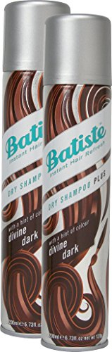 Batiste dry shampoo divine dark dry shampoo with a gentle hint of colour for black and dark brown hair, fresh hair for all hair types, pack of 2 (2 x 200 ml).