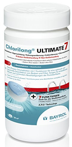 Bayrol Chlorilong Ultimate 7 Pastilles de chlore à deux phases de 300 g, contenance 1,2 kg