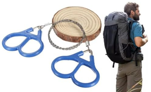 Sierra de alambre de acero inoxidable con asas, incluye bolsa con cremallera, longitud de hoja de 65 cm, sierra de cuerda mejorada para madera, plástico, pequeña, manejable, almacenamiento rápido para