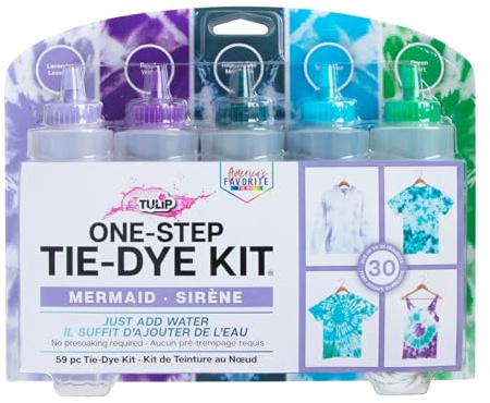 Tulip One-Step Tie-Dye Kit Mermaid, Party Activity, Permanent Fabric Dye, Vibrant Colors, Easy Clean-up, Makes 10 Bottles, Includes 5 Bonus Refill Packs, 8 Fun Techniques Included