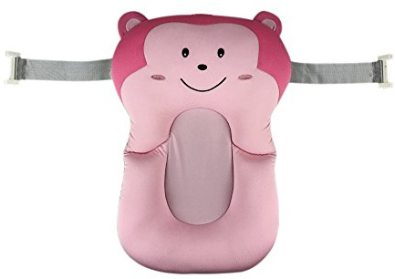 belupai Baby Bad Pad Neugeborenen Baby Faltbare Baby Badewanne Pad Stuhl Regal Neugeborenen Badewanne Sitz Infant Unterstützung Kissen Mat(Rosa Affe mit 2 festen Gurten)