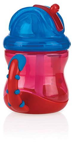 Nûby –Tazza Flip-it con manici e cannuccia in silicone -240 ml - Rosso