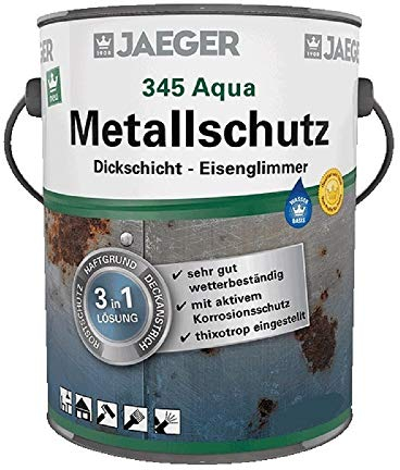 Jaeger Aqua Metallschutzlack 345 mit Eisenglimmer, 3in1 Rostschutz, Haftgrund, Deckanstrich (2,5 Liter, dunkelgrau DB703)